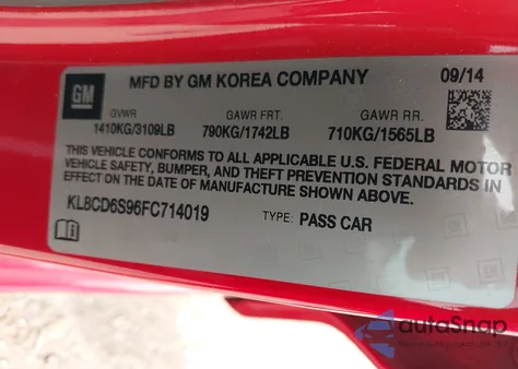 2015 Chevrolet Spark 1Lt Cvt z USA, uszkodzony, nr VIN KL8CD6S96FC714019